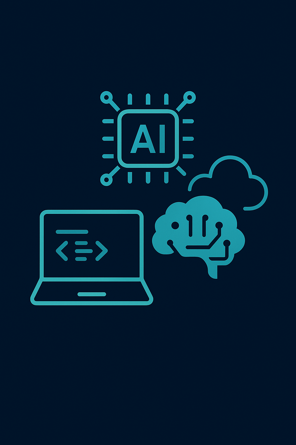 AI‑SaaS development illustration with code, cloud and AI icon